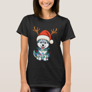Camiseta Luzes de Natal Engraçadas Rena Chapéu do Papai Noe