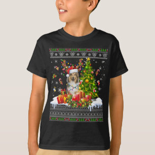 Camiseta Luzes de Natal engraçadas Sheltie Dog Engraçado Xm