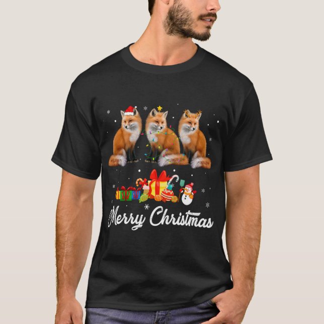 Camiseta Luzes de Natal Engraçadas Xmas Pajama Fox Animal L (Frente)