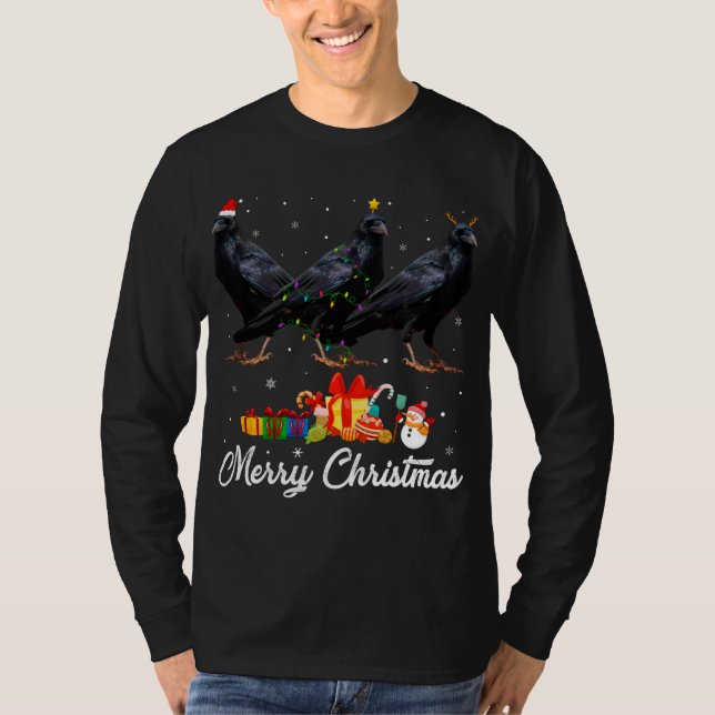 Camiseta Luzes de Natal engraçadas Xmas Pajama Raven (Frente)