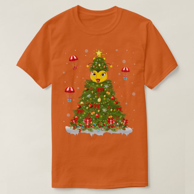 Camiseta Luzes de Natal Família Engraçada Abelha Bumble Chr (Frente do Design)