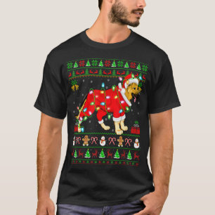 Camiseta Luzes de Natal Feias Cachorro Pastor Alemão Santa