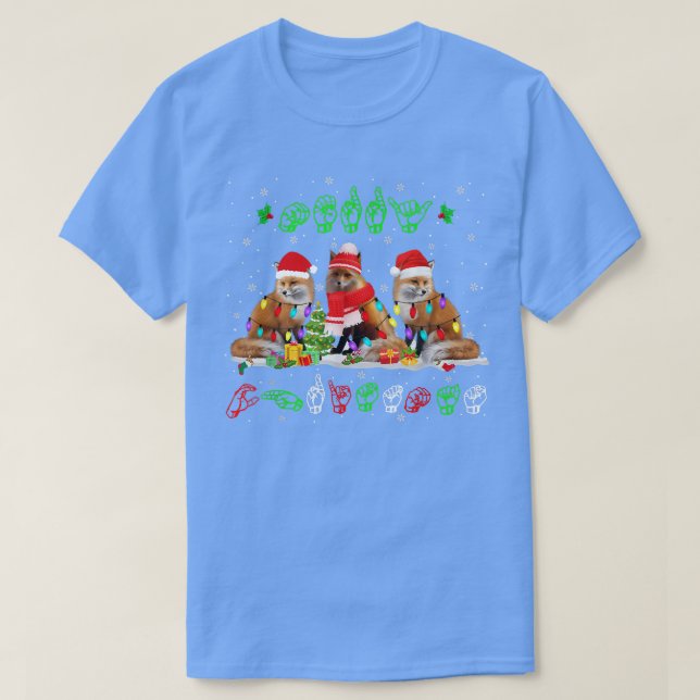 Camiseta Luzes De Natal Feliz Natal Para O Sinal De Asl Lan (Frente do Design)