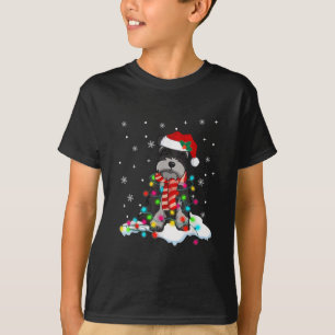 Camiseta Luzes de Natal giras com um chapéu de Papai Noel