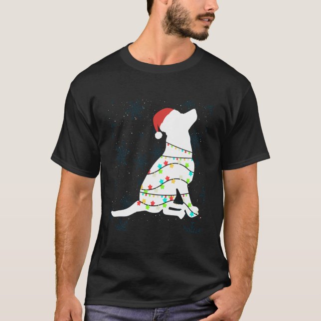 Camiseta Luzes de Natal Labrador Retriever T Shirt Dog Lo (Frente)