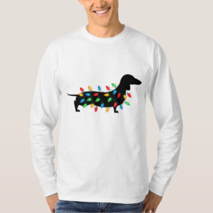 Camiseta Luzes de Natal Lâmpadas Lápidas Cachshund