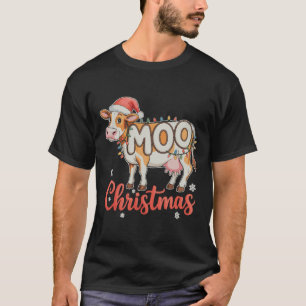 Camiseta Luzes de Natal MOO Vaca Fazendeiro Agricultura