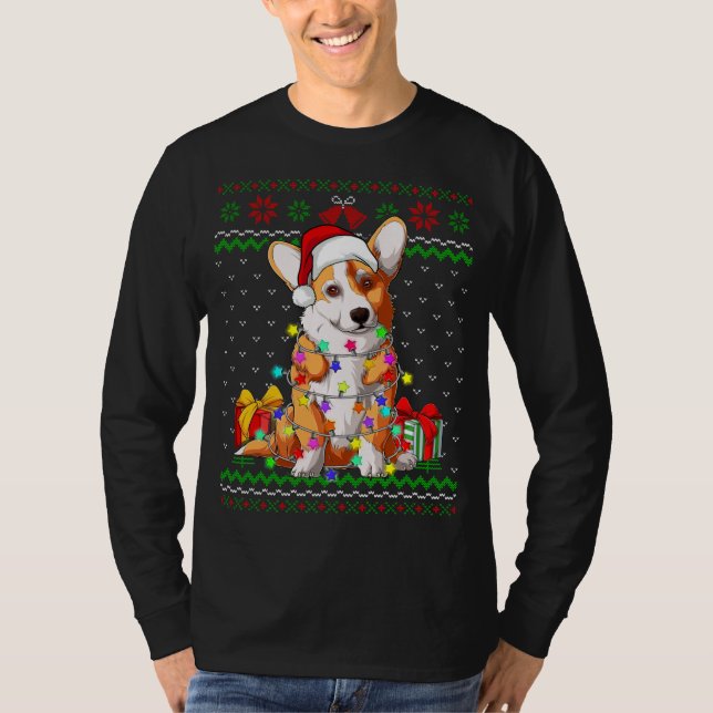 Camiseta Luzes de Natal muito suculentas Corgi Cachorro (Frente)