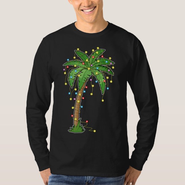 Camiseta Luzes De Natal Palm Tree Beach Funny Tropical Xm (Frente)