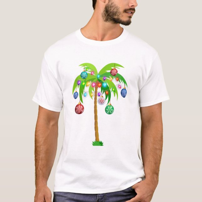 Camiseta Luzes de natal palmeira hawaii Beach tropical x (Frente)