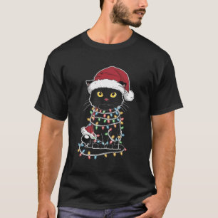 Camiseta Luzes de Natal para Amante de Gatos Divertidos