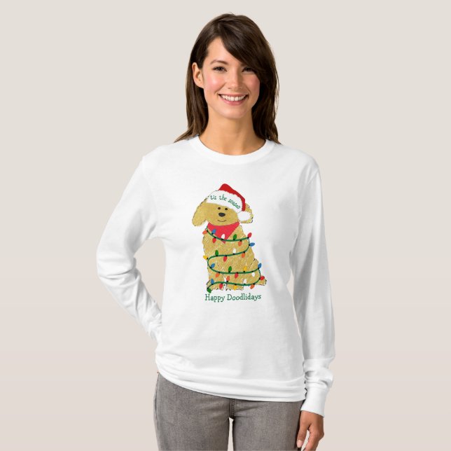 Camiseta Luzes de Natal personalizadas Goldendoodle (Frente Completa)