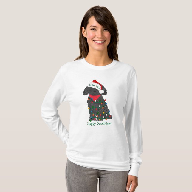 Camiseta Luzes de Natal personalizadas Labradoodle (Frente Completa)