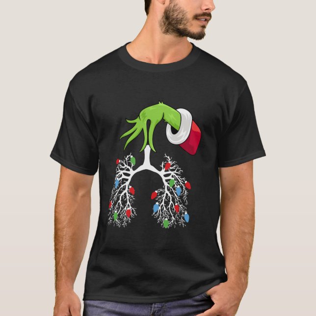Camiseta Luzes de Natal pulmonares Terapêutica Respiratória (Frente)