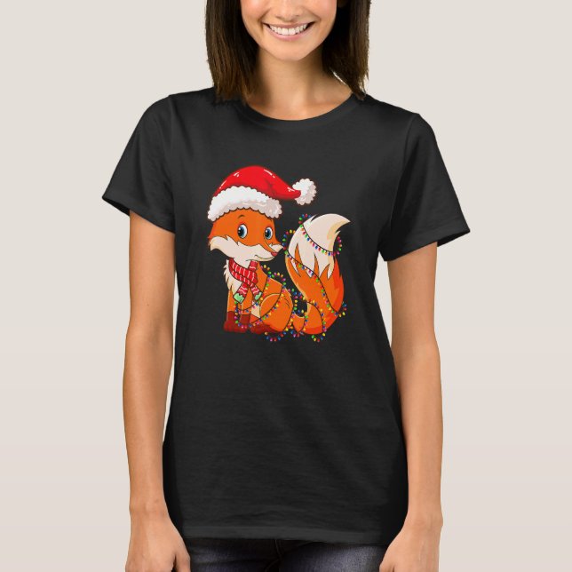 Camiseta Luzes de Natal Raposa Vestindo Xmas Raposa Bela (Frente)