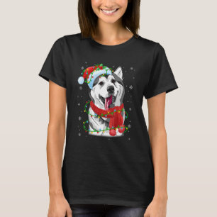 Camiseta Luzes de Natal Siberian Husky Dog Santa Hat Scar