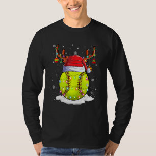 Camiseta Luzes de Natal Softbol Bola Chapéu do Papai Noel R
