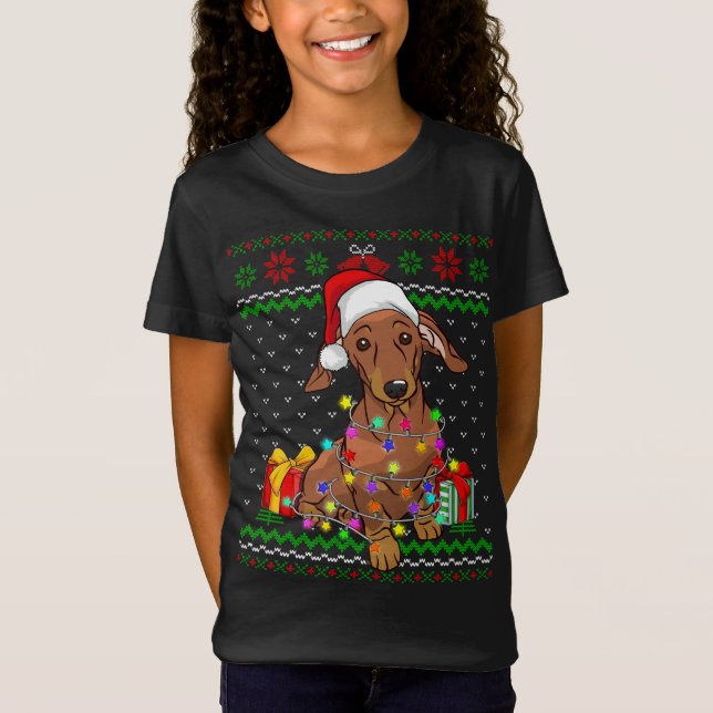 Camiseta Luzes de Natal sudoríssimas Dachshund Dog Lover (Frente)