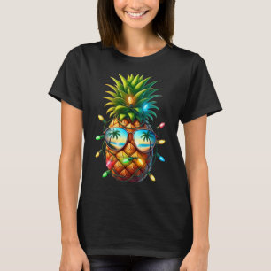 Camiseta Luzes de Natal Tropical de Abacaxi Sungl Natal Em
