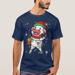 Camiseta Luzes de Natal Vaca Leiteira Led Chapéu de Papai N
