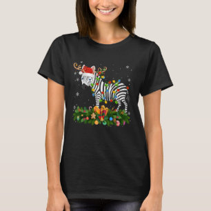 Camiseta Luzes de Natal Zebra Rena Chapeu de Papai Noel Adu