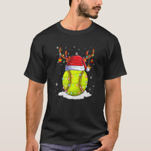 Camiseta Luzes de Rena de Chapéu de Papai Noel de Softbol d
