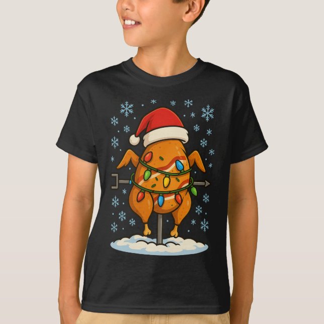 Camiseta Luzes Divertidas de Natal Envolvem Frango Assado F (Frente)