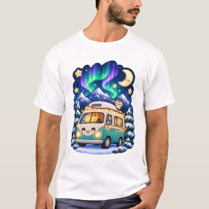 Camiseta Luzes do Céu Noturno da Aurora em uma Van Camping