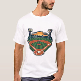 Camiseta Luzes do Estádio do Campo de Beisebol do Pôr do So