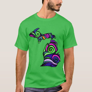 Camiseta Luzes do Norte Michigan Cores da Aurora e Noite S