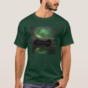Camiseta Luzes do Norte Praia Vestrahorn Hofn, Islândia