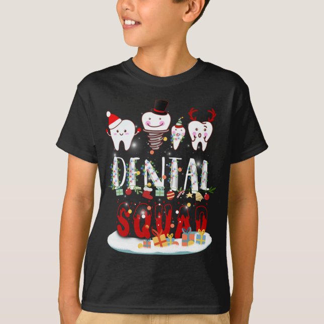 Camiseta Luzes Engraçadas da Esquadra Dental de Natal Denti (Frente)