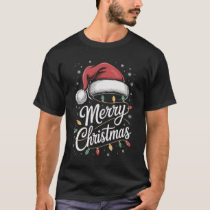 Camiseta Luzes Feliz Natal Chapéu do Papai Noel Xmas Famíli