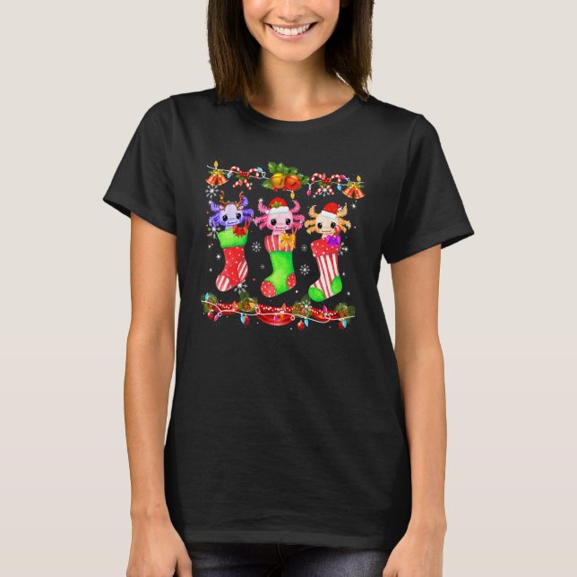 Camiseta Luzes Meias de Natal Elf Axolotl para Papais noeis (Frente)