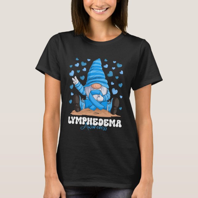 Camiseta Lymphedema Awareness Month Light Blue Ribbon Gnome (Frente)