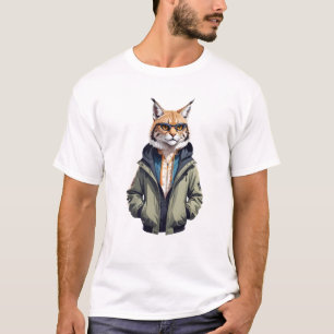 Camiseta Lynx Vestindo Hoodie Engraçado Caráter de Animal L