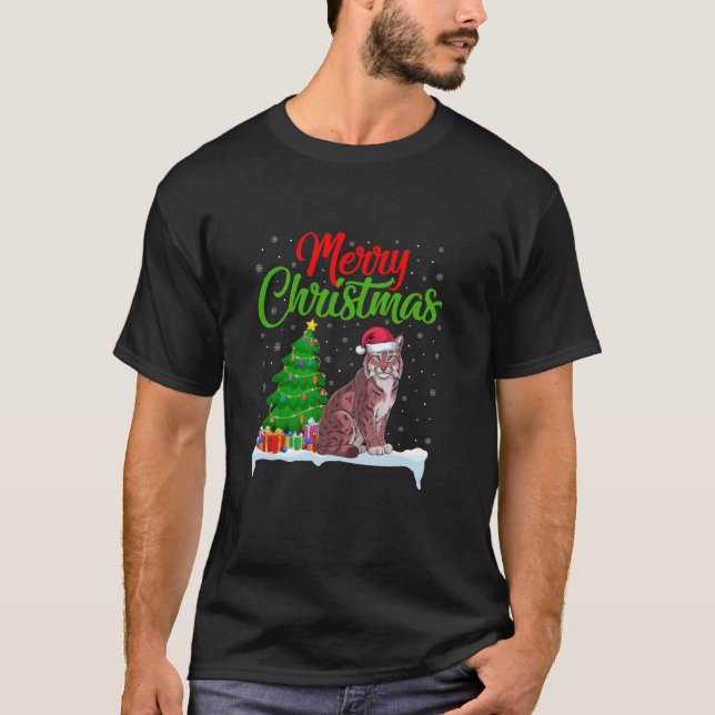 Camiseta Lynxes Árvore de Natal Luzes Engraçadas Xmas Lynxe (Frente)