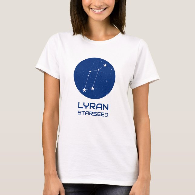 Camiseta Lyran Starseed com Constelação de Lyra (Frente)