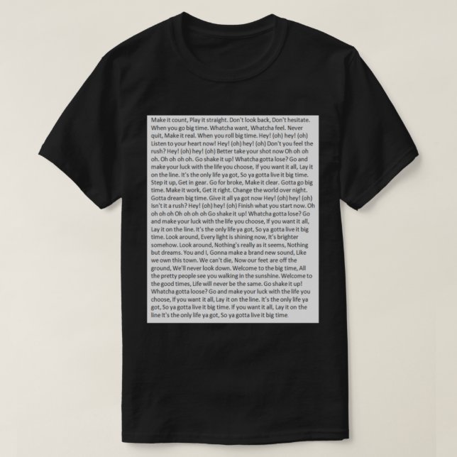 Camiseta Lyrics to Big Time Rush   (Frente do Design)