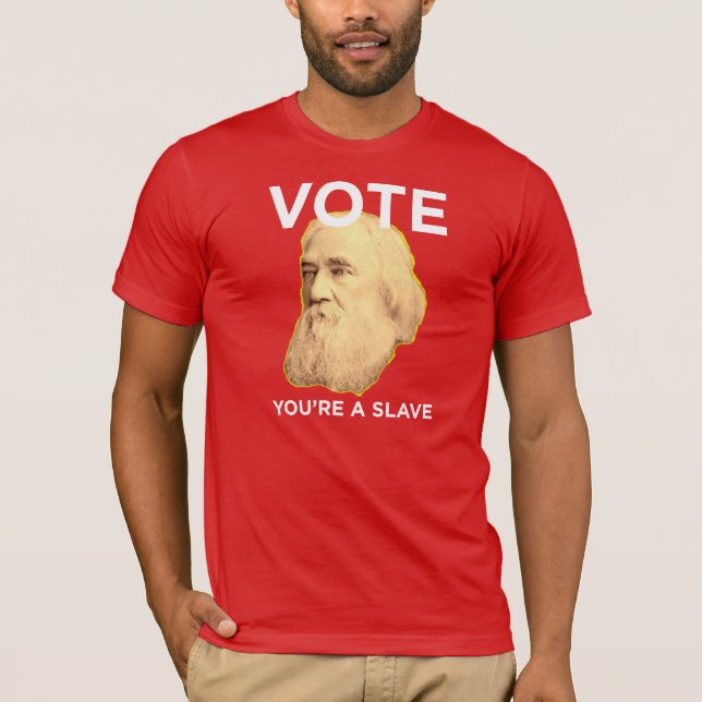 Camiseta Lysander Spooner nenhum mestrado nenhuns escravos (Frente)