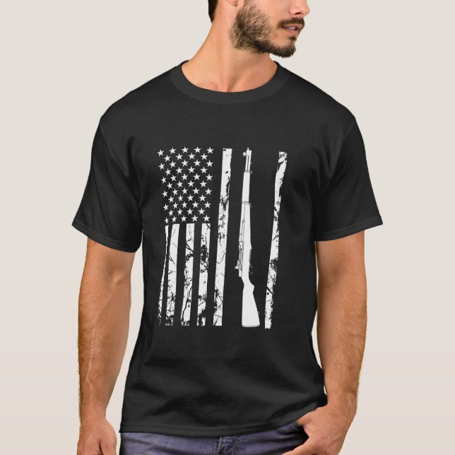Camiseta M1 Garand Rifle EUA Flag American Long Sleeve T Sh (Frente)
