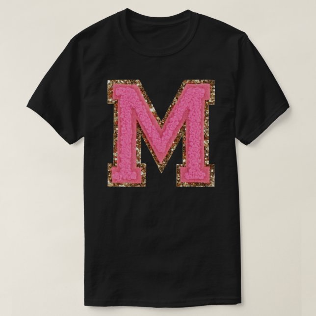 Camiseta M - Bubblegum Glitter Varsity Letter Patches Stick (Frente do Design)