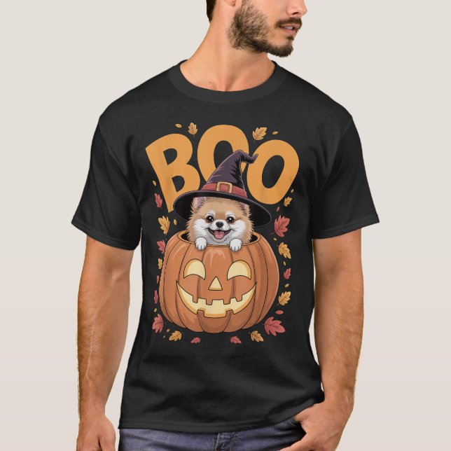 Camiseta M Costume On Pumpkin Halloween Meranian  (Frente)
