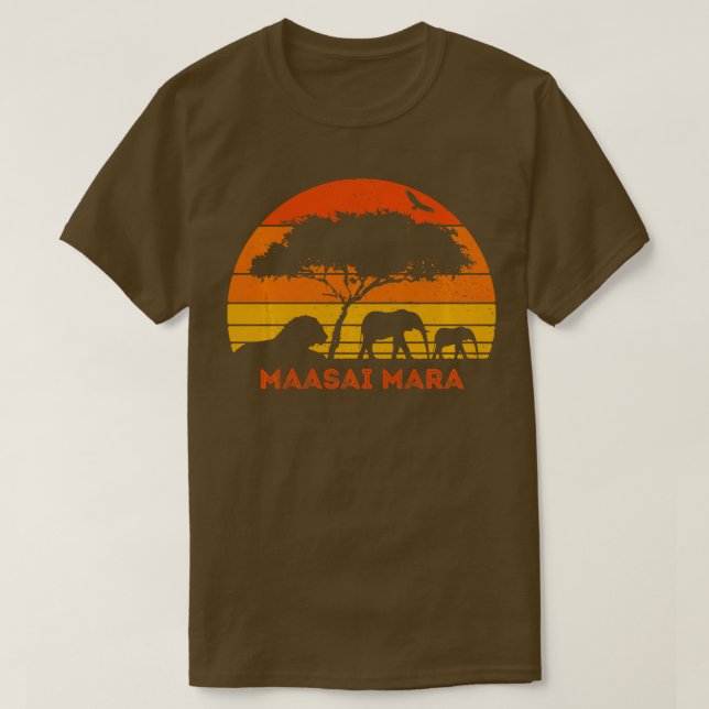 Camiseta Maasai Mara Safari Elephant Lion Sunset Kenya Safa (Frente do Design)