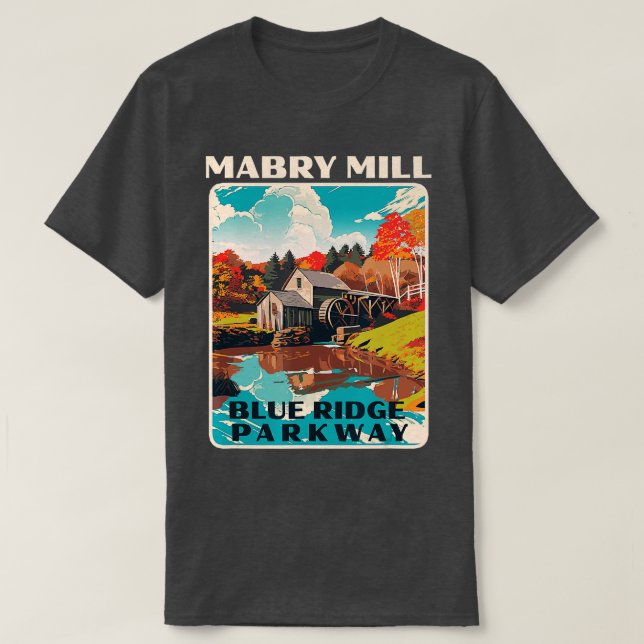 Camiseta Mabry Mill Blue Ridge Parkway Retro WPA Style Nati (Frente do Design)