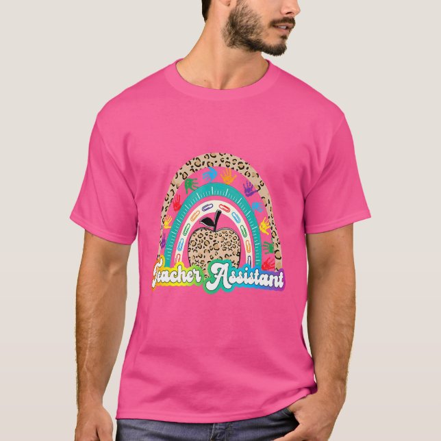 Camiseta Maçã Arco-íris Leopardo Assistente de Professor Vi (Frente)