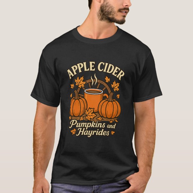 Camiseta Maçã Cider Abóboras E Passeios de Carrinho Bonito  (Frente)