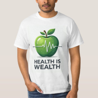 Camiseta Maçã com Pulso de Batimento Cardíaco e Saúde é Riq
