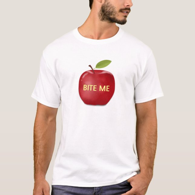 Camiseta Maçã com texto editável 'morde-me' (Frente)