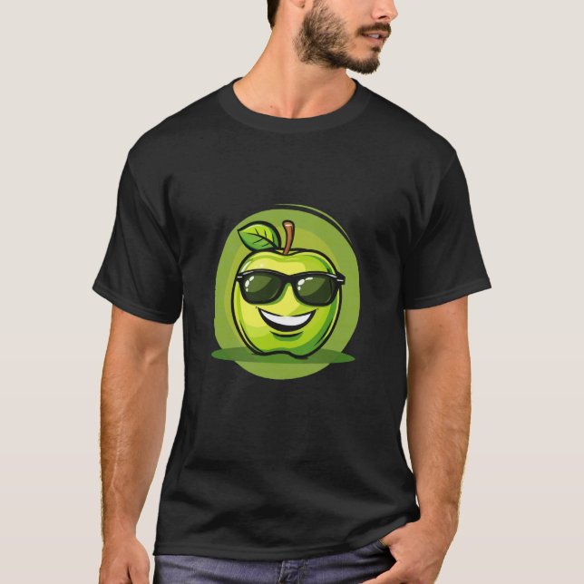 Camiseta Maçã Verde com Grande Sorriso e Óculos de Sol Lega (Frente)